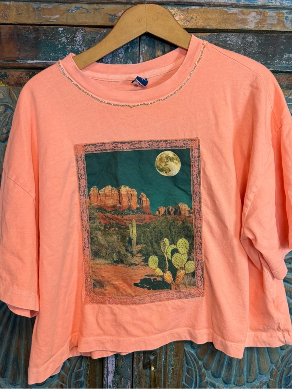Maximalist cropped dopamine tee desert & rhinestones